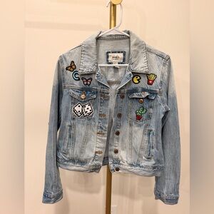Forever 21 Light Blue Jean Jacket with Colorful Patches